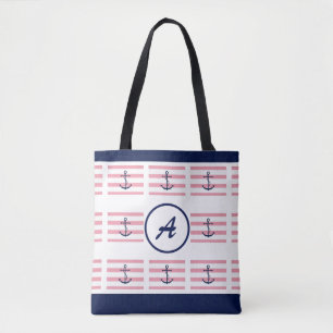 Blue  anchors away tote bag