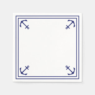 Blue Anchors on White Customisable Napkin