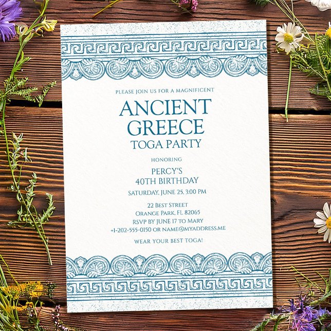 Blue Ancient Greece toga party Invitation (Creator Uploaded)