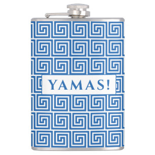 Blue Ancient Greek Key Meander Pattern Hip Flask