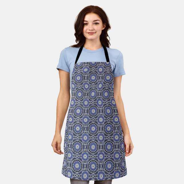Blue ancient Islamic mandala pattern Apron (Worn)