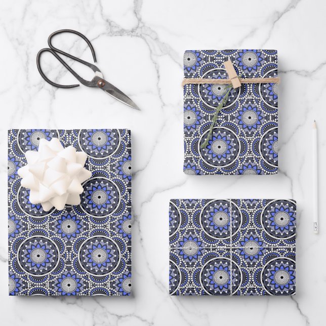 Blue ancient Islamic mandala pattern Wrapping Paper Sheet (Front)