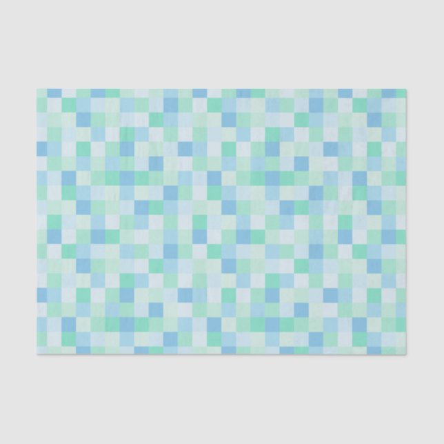Blue and Aqua Blue Squares Tissue Paper (Front)