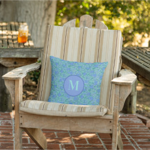 Blue and Aqua Floral Summer Monogram Deck Decor Cushion