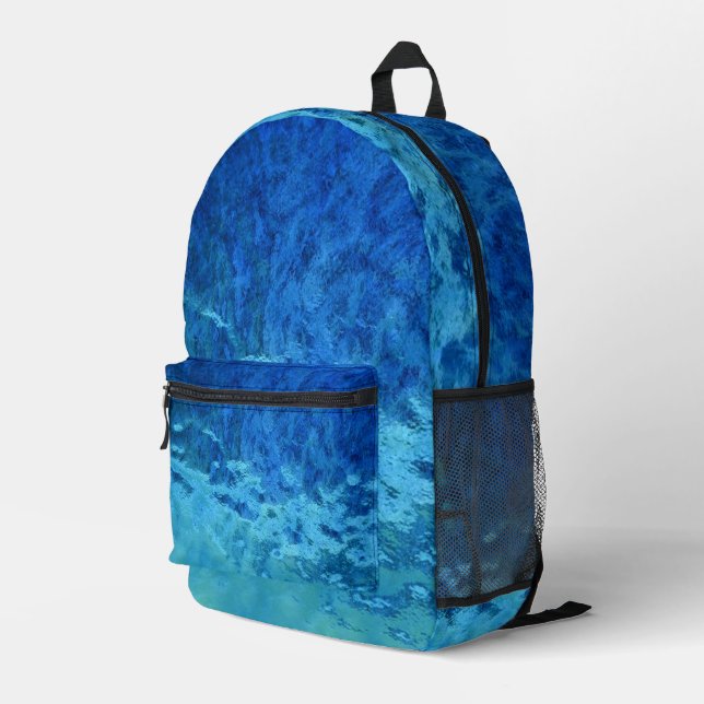 Blue and Aqua Stained Glass Printed Backpack (Back Corner Right)