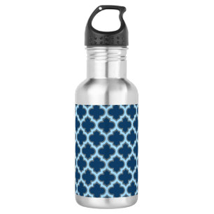 Blue and Baby Blue Trellis, Lattice, Quatrefoil 532 Ml Water Bottle