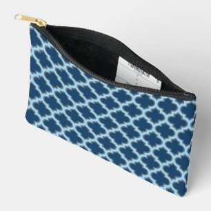 Blue and Baby Blue Trellis, Lattice, Quatrefoil Accessory Pouch