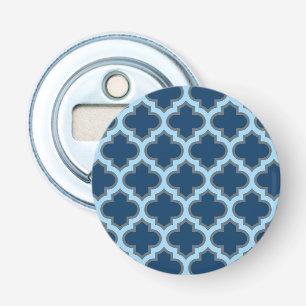 Blue and Baby Blue Trellis, Lattice, Quatrefoil Bottle Opener