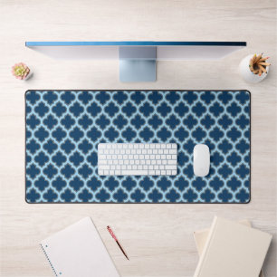 Blue and Baby Blue Trellis, Lattice, Quatrefoil Desk Mat