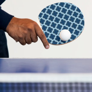 Blue and Baby Blue Trellis, Lattice, Quatrefoil Ping Pong Paddle