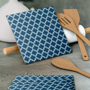 Blue and Baby Blue Trellis, Lattice, Quatrefoil Tile