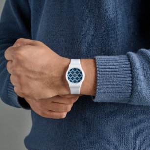 Blue and Baby Blue Trellis, Lattice, Quatrefoil Watch