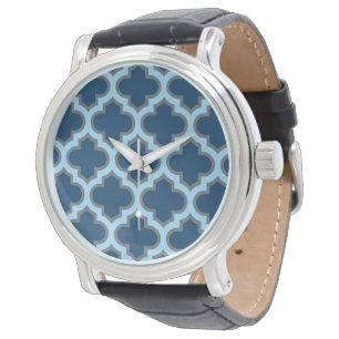 Blue and Baby Blue Trellis, Lattice, Quatrefoil Watch