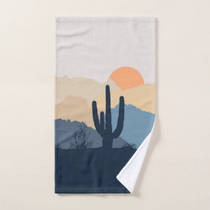 Blue and beige desert sunrise bath towel set