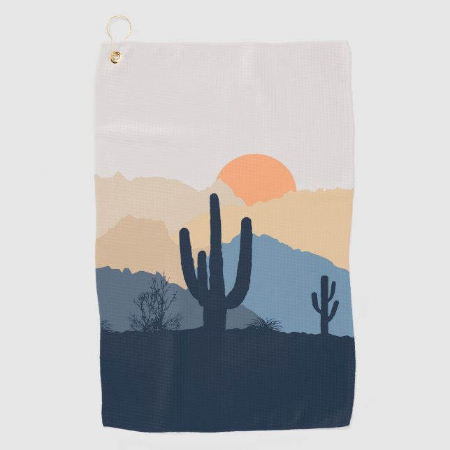 Blue and beige desert sunrise golf towel (Front)