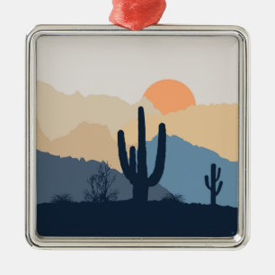 Blue and beige desert sunrise metal tree decoration