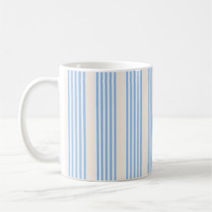 Blue and beige five stripe pattern coffee mug