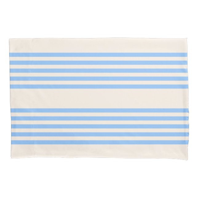 Blue and beige five stripe pattern pillowcase (Front)