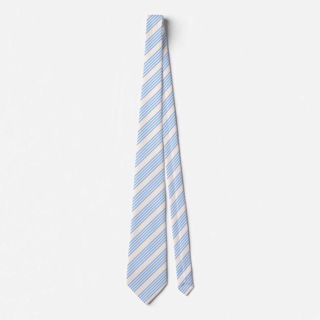 Blue and beige five stripe pattern tie (Front)