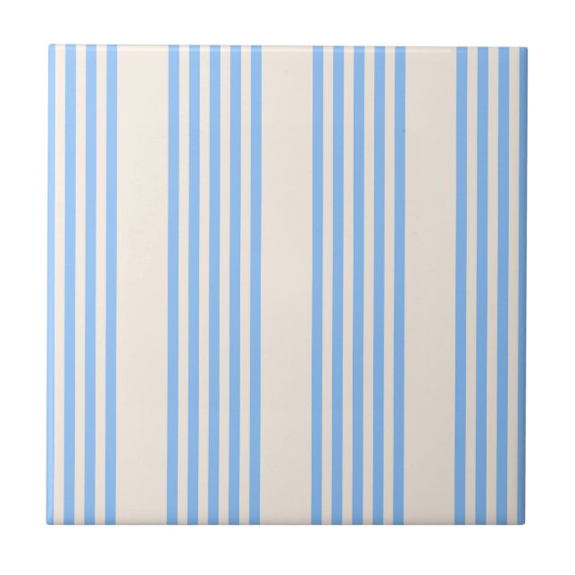 Blue and beige five stripe pattern tile (Front)