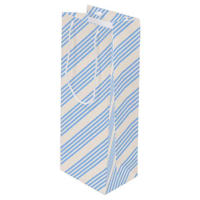 Blue and beige five stripe pattern wine gift bag (Front Angled)