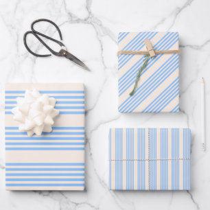 Blue and beige five stripe pattern wrapping paper sheet