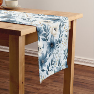 Blue and Beige Flowers Short Table Runner