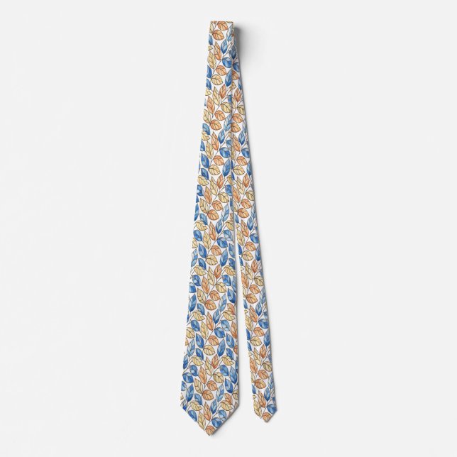 Blue and Beige Leaf Men's Tie (Front)
