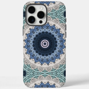 Blue and beige Mandala Kaleidoscope Medallion iPhone 16 Pro Max Case