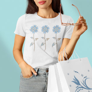 Blue and Beige Pastel Flower T shirt