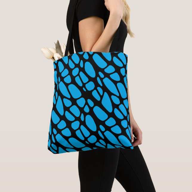 Blue and Black Abstract Organic Skin Pattern Tote Bag (Close Up)
