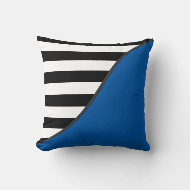 Blue and Black and White Stripes Reversible Cushion (Front)
