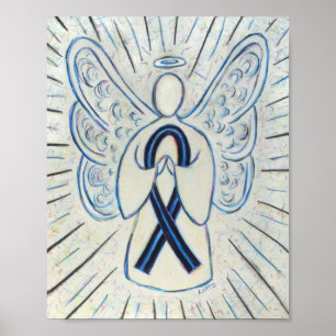 Blue and Black Awareness Ribbon Angel Poster Print