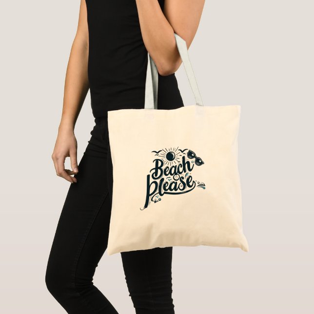 Blue and Black Beach Please Tote Bag (Front (Product))
