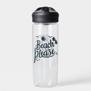 Blue and Black Beach Please Water Bottle