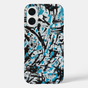 Blue and Black Brush marks Abstract iPhone 16 Case