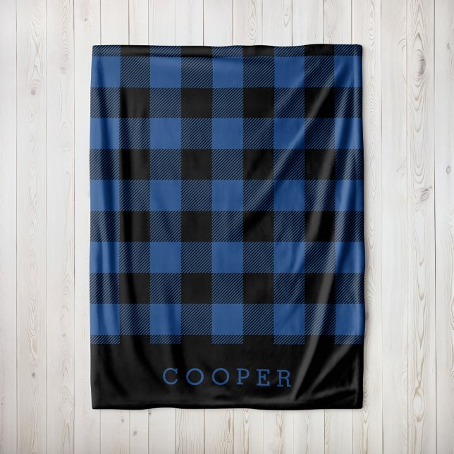 Blue and Black Buffalo Check Monogram Fleece Blanket (Creator Uploaded)