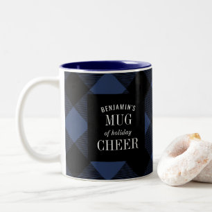 Blue and Black Buffalo Check Plaid Funny Christmas Two-Tone Coffee Mug