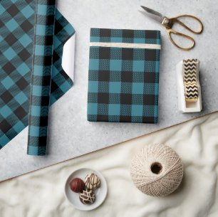 Blue and Black Buffalo Check Wrapping Paper