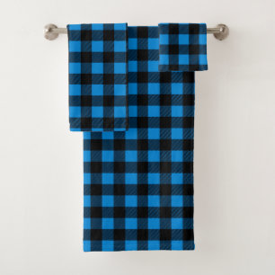 Blue and Black Buffalo Plaid Bath Towel Set