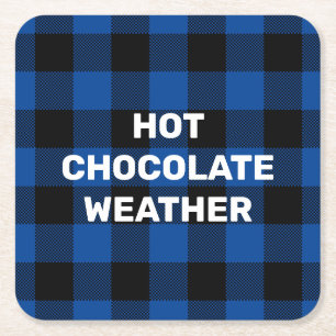 Blue and Black Buffalo Plaid Custom Saying Square Paper Coaster