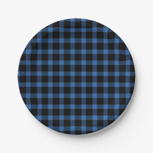 Blue And Black Buffalo Plaid Holiday Paper Plate