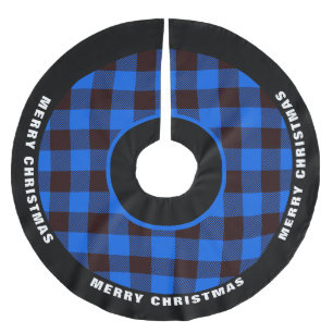 Blue and Black Buffalo Plaid, Merry Christmas Brushed Polyester Tree Skirt