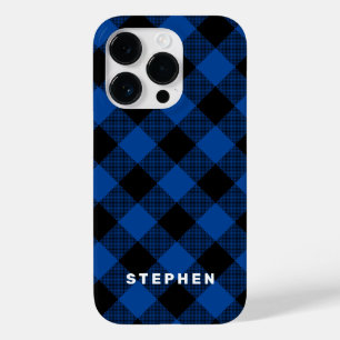 Blue and Black Buffalo Plaid Personalised Case-Mate iPhone 14 Pro Case