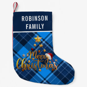 Blue and Black Buffalo Plaid Personalised Name  Small Christmas Stocking