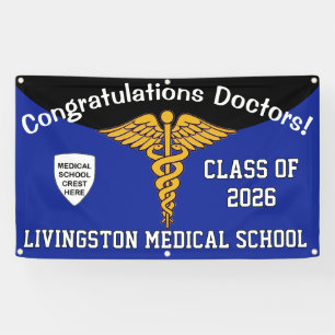 Blue and Black Caduceus Medical School Graduation Banner