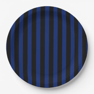 Blue and black candy stripes paper plate