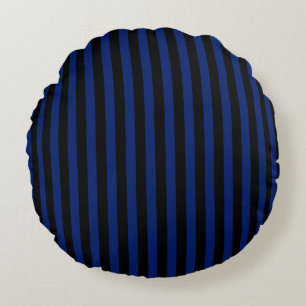 Blue and black candy stripes round cushion