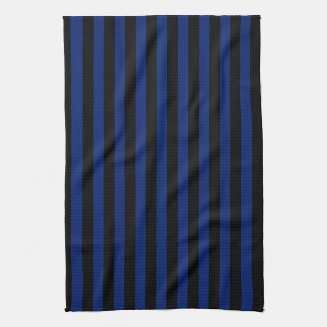 Blue and black candy stripes tea towel (Vertical)