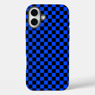 Blue and black checkerboard pattern iPhone 16 plus case
